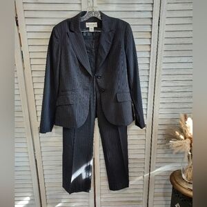 Jones New York Black Striped Notch Collar Suite Jacket And Pants Set